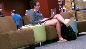 Candid Tall Brunette Feet & Legs At College Library