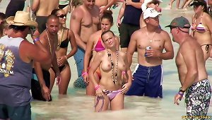 Topless Beach Party Girls Enjoy The Attention Their Tits Get