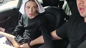 Slutty Dark Haired Nun Gives Steamy Deep Throat To Her Friend In Car
